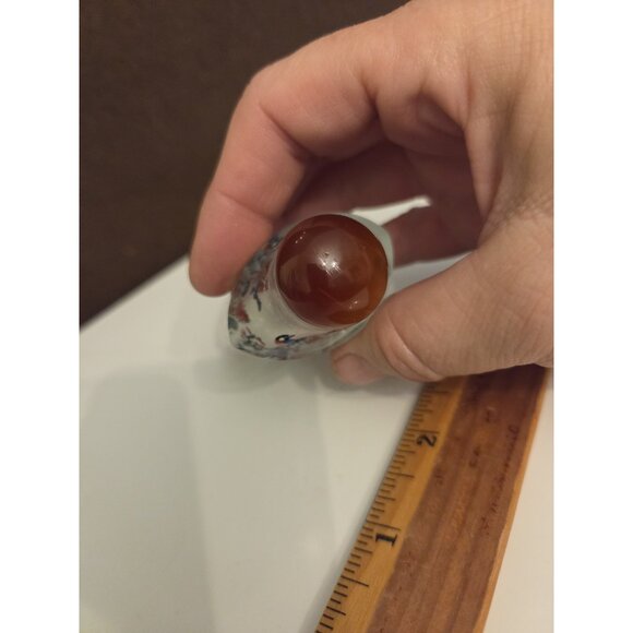 Vtg Chinese Reverse Painted Snuff Bottle Stopper Birds Flowers Cherry Blossoms - Picture 15 of 15